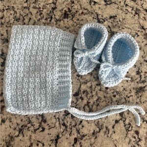 Charming Blue Crochet Baby Bonnet and Booties Set